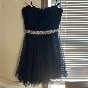 Elegant Black Dress with Rhinestone Belt
